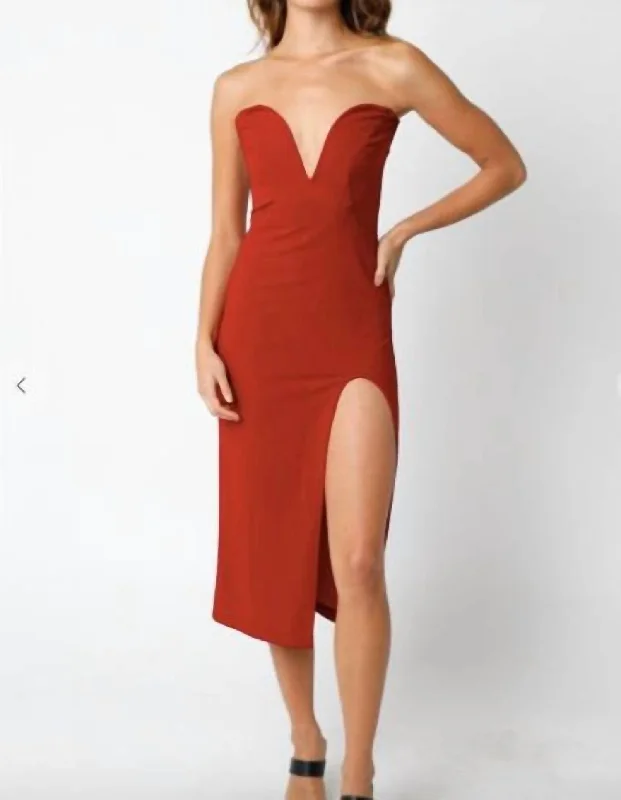 Limited Quantities Valerie Midi Dress In Dark Red