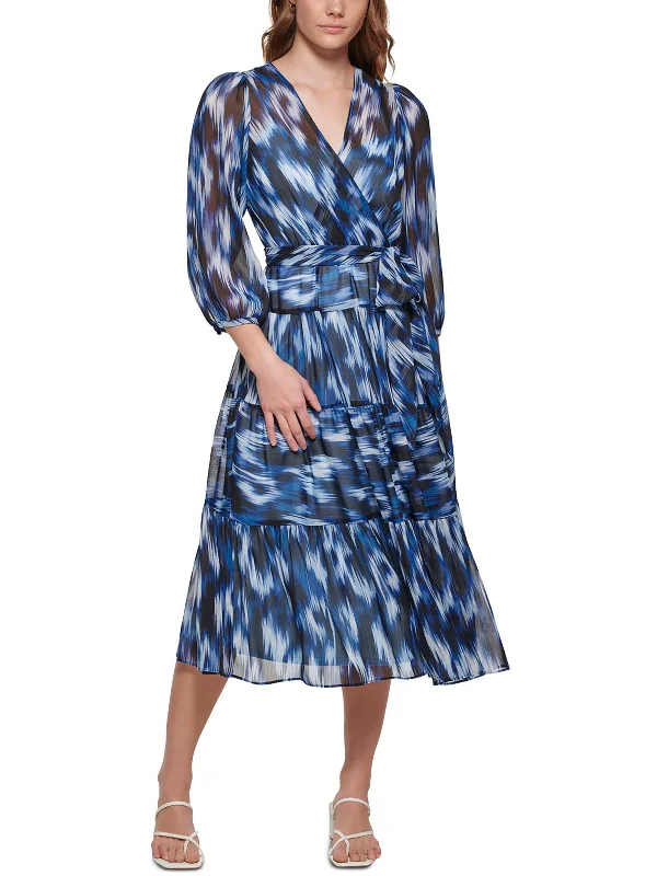 Stylish Looks Womens Patterned V-Neck Midi Dress