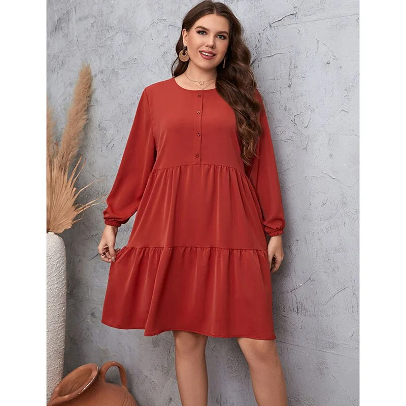 Mid - Season Sale BerriesJam - Long Sleeve Casual Solid Ruffles Midi Elegant Party Dress