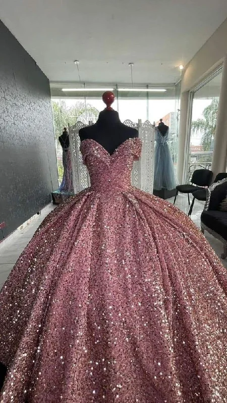 Spring Fling Sale Sparkly Off The Shoulder Sequins Ball Gown,Sweet 16 Dress Y6473