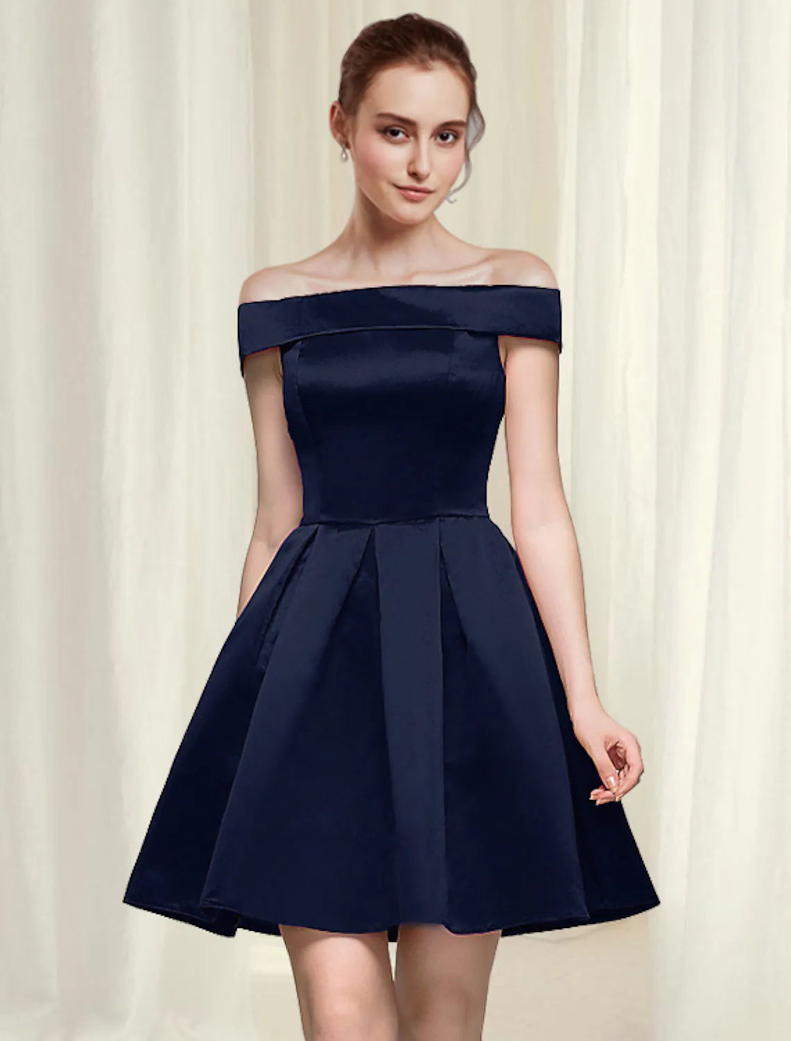 Summer Essentials A-Line Cocktail Dresses Homecoming Short Mini Sleeveless Off Shoulder Satin with Sleek