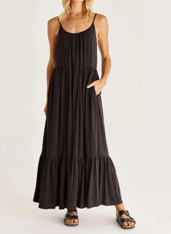 Lighten Up With Nordic Styles Lido Slub Maxi Dress In Black