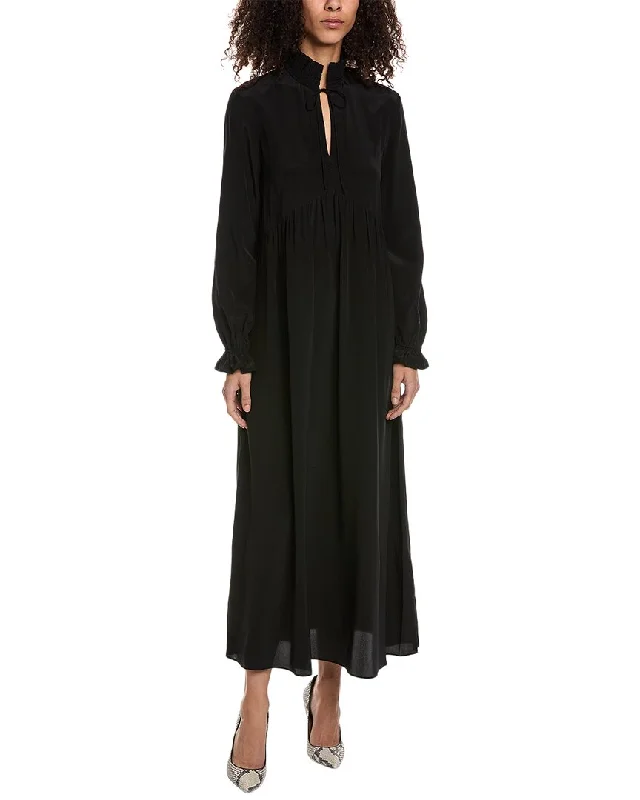 Special Offer The Kooples Smocked Collar Silk Midi Dress