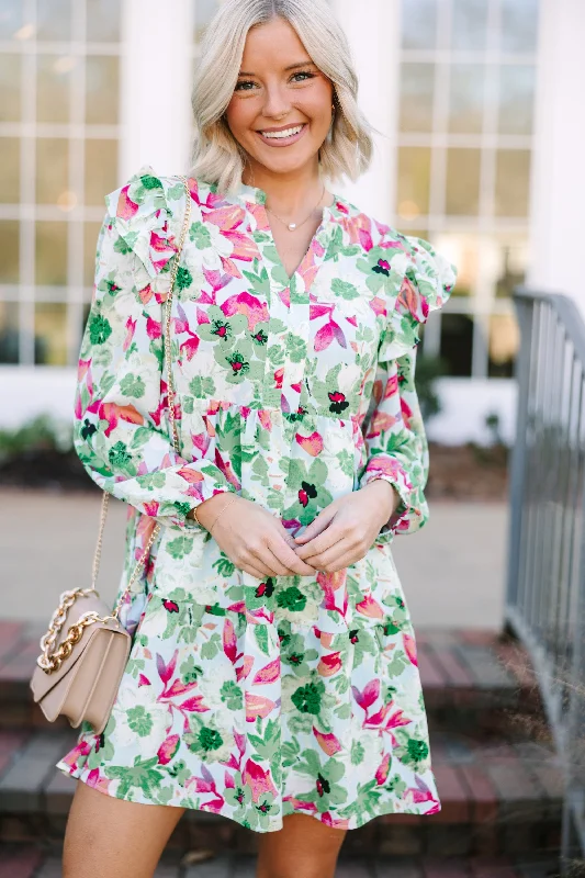 Day-To-Night Styles At This Time Green Floral L/S Dress