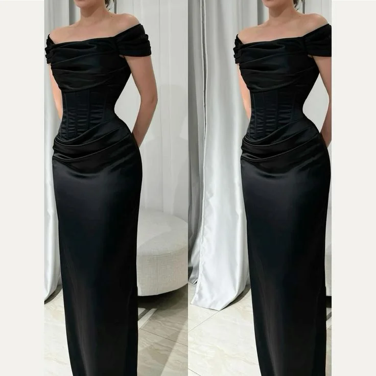 Limited-Time Offer Black Off Shoulder Mermaid Satin Long Formal Evening Party Dress MD7822