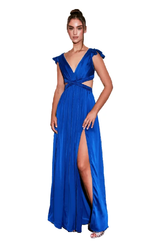 Chic Outfits dylan & david royal blue strappy cutout satin gown