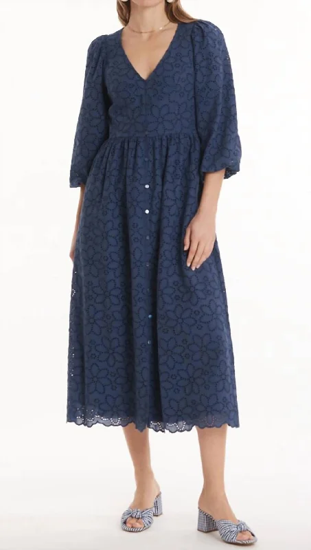 Limited-Time Offer Sabrina Eyelet Midi Dress In Navy