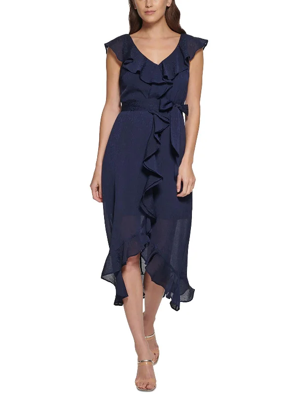 Day-To-Night Styles Womens Ruffled Mid-Calf Midi Dress