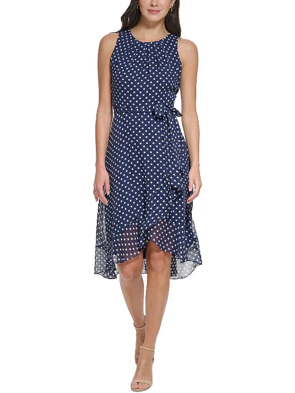 Y2K Nostalgic Fashion Look Petites Womens Daytime Polka Dot Midi Dress