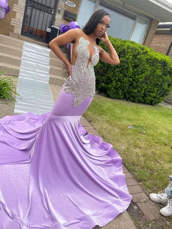 Fashion For Every Occasion Elegant Purple Mermaid Prom Dress,Purple Formal Gown  Y6629