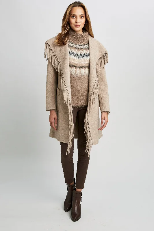 Exclusive Sale Long Sleeve Fringe Detail Wrap Coat