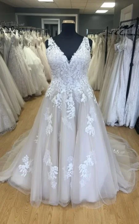 Big Savings Custom Lace and Tulle Plus Size Wedding Dress