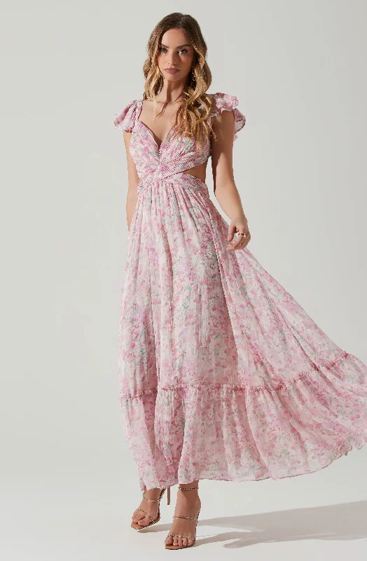 Huge Savings On Parisian Styles Primrose Floral Strappy Back Maxi Dress