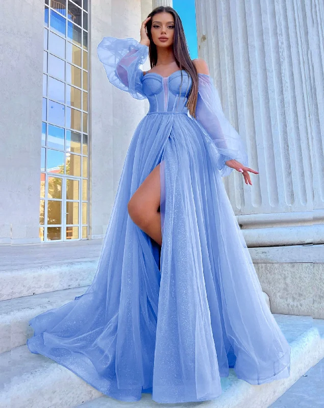 Budget-Friendly Fashion Savannah Off Shoulder Corset Gown - Blue Blossom