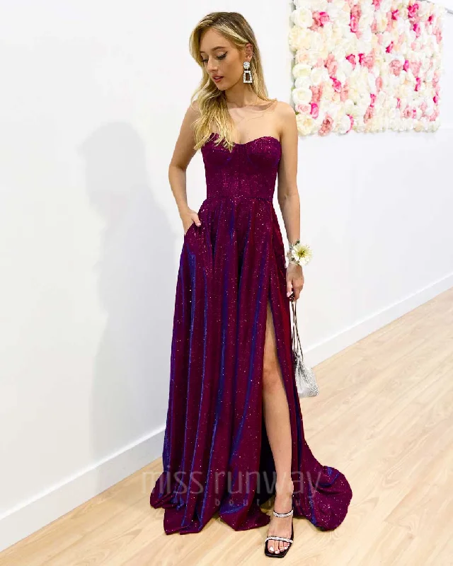 Save On Classic Elegant Styles Delphine Glitter Gown - Fuchsia