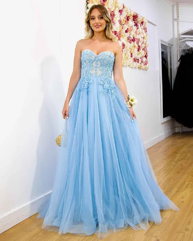 Budget-Friendly Fashion Hailey Tulle Glitter Gown - Blue