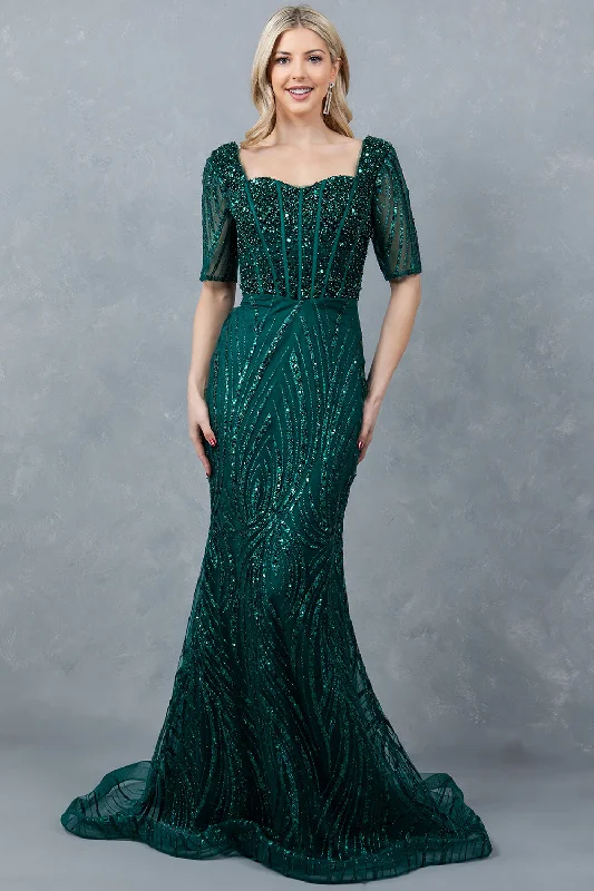 Limited Quantities Beaded Mid-Sleeve Gown by Cinderella Couture 8293M