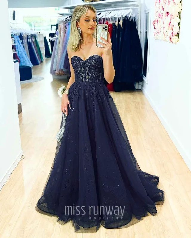 Spring Wardrobe Hailey Tulle Glitter Gown - Navy