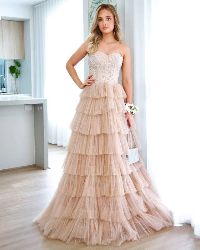 Discounts On Casual Weekend Styles Celeste Layered Strapless Gown - Blush