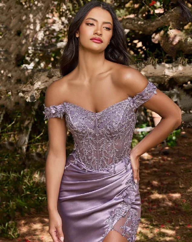 Exclusive Discount Gisela Embroidered Corset Satin Gown - Dusty Lavender