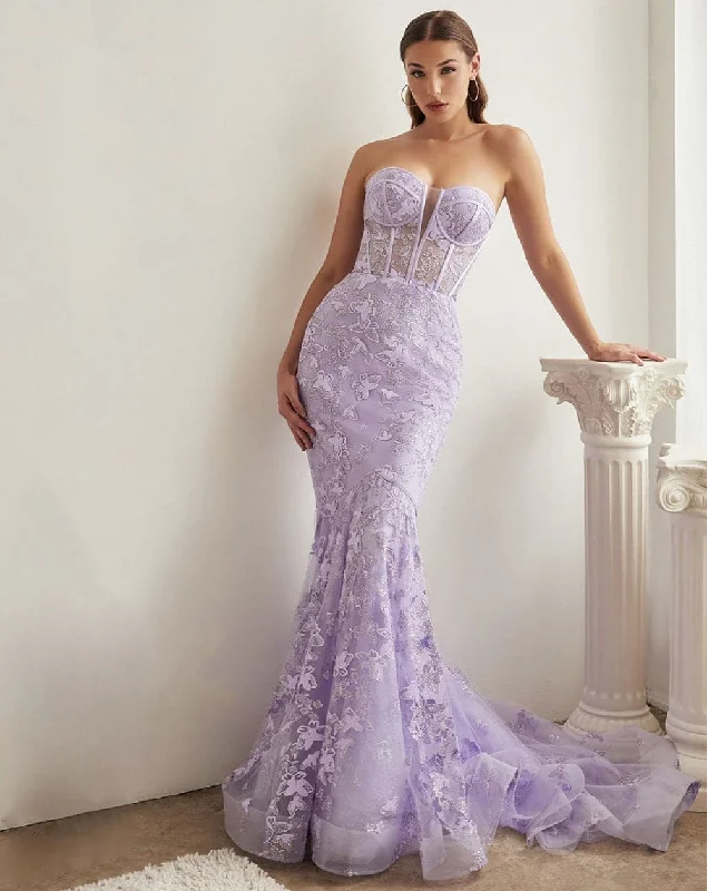 Fashion-Forward Mia Corset Butterfly Print Gown - Lavender