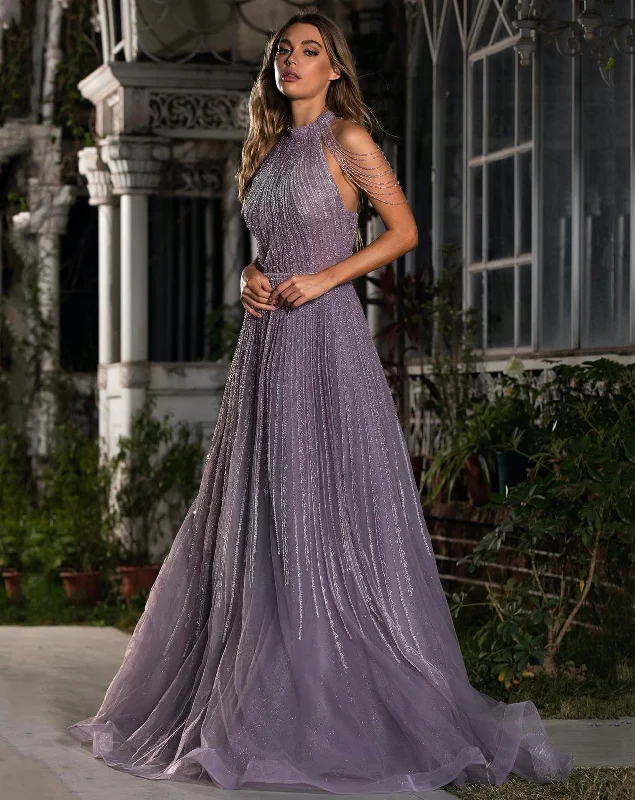 Buy More, Save More Beatrix High Neck Embroidered Gown - Purple