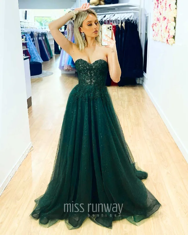 Style Upgrade Hailey Tulle Glitter Gown - Emerald