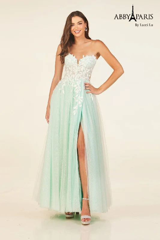 Fashion-Forward Outfits Applique Strapless A-line Gown by Abby Paris 90337