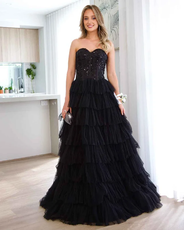 Limited - Edition Drops Celeste Layered Strapless Gown - Black