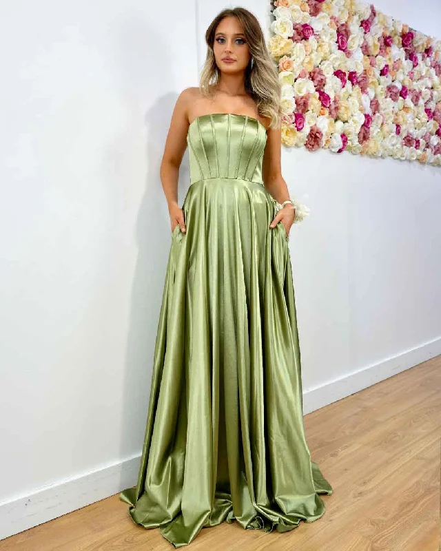 Anniversary Sale Alexandra Corset Satin Gown - Soft Sage