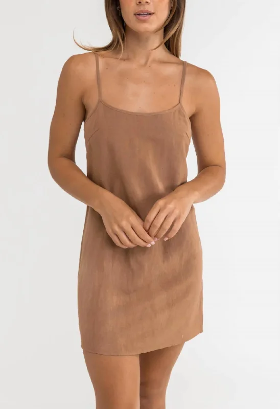 Feminine Dresses for Women in Bold Prints Classic Slip Dress In Caramel