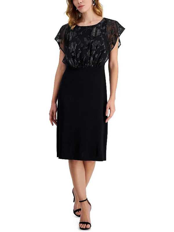 Women's Clothing for All Occasions Petites Womens Embroidered Cap Sleeves Sheath Dress