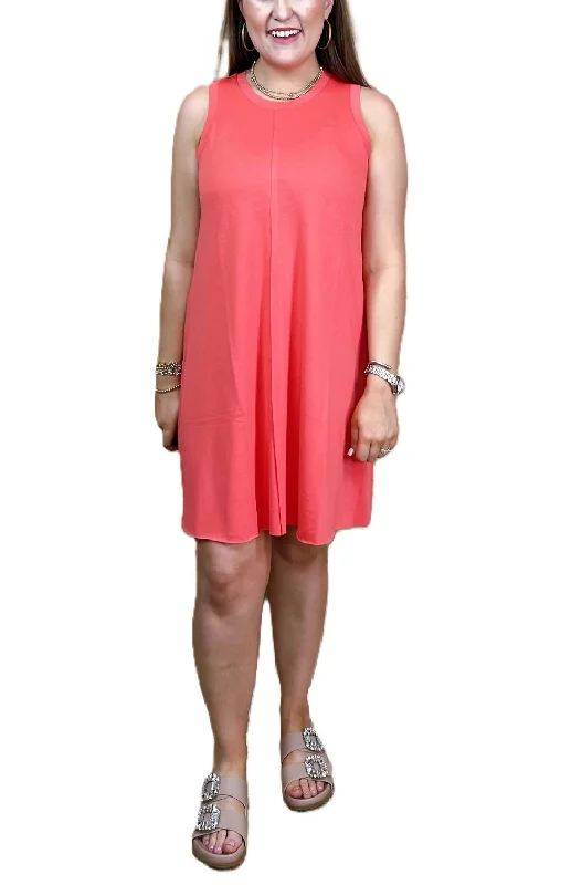 Boutique Styles Inman Ribbed Dress In Coral Pink